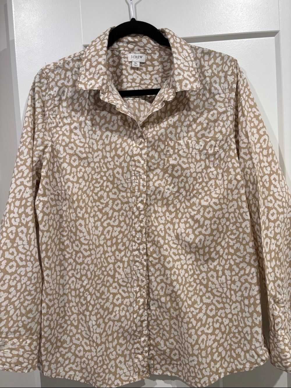 J. Crew Beige and White Leopard-Print Cotton Button Front Shirt